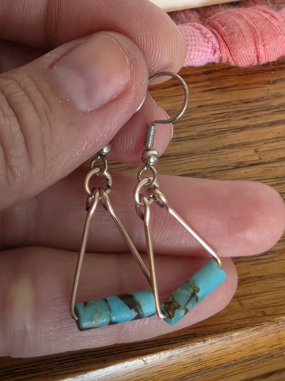Handmade Turquoise Bar Triangle Drop Earrings